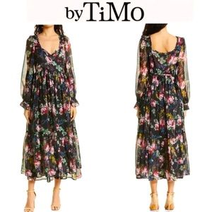 ByTimo Floral Wrap Bodice Long Sleeve Chiffon Dress